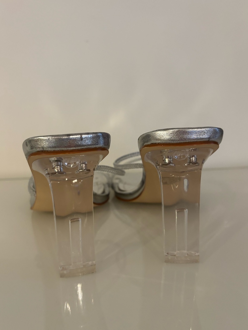 Lulamax Silver Rhinestone Clear Strappy Stiletto Mules - Picture 3 of 12